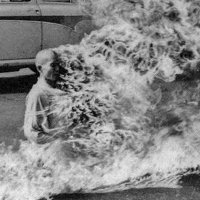 monk burning on street